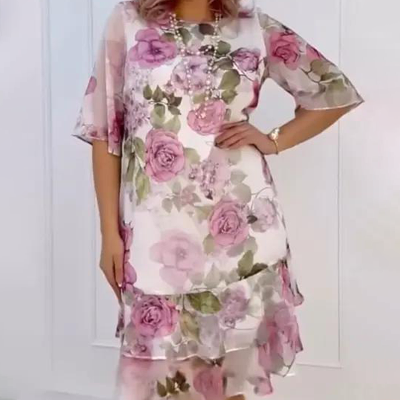 Pink Rose Layered Ruffle Dress