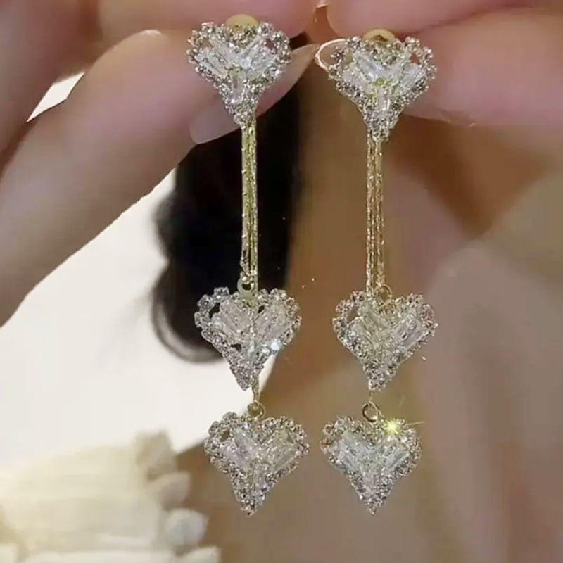 Romantic Long Chain Heart Drop Earrings