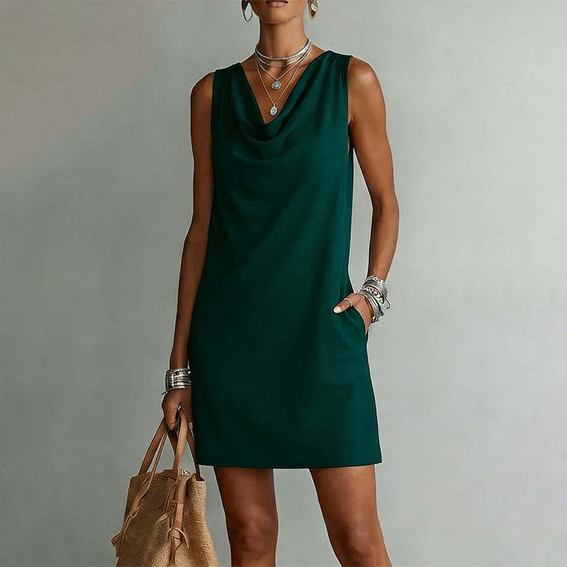 ๐ Elegant Slim Fit Cowl Neck Dress โ Sleeveless, Side Pockets, Versatile โจ