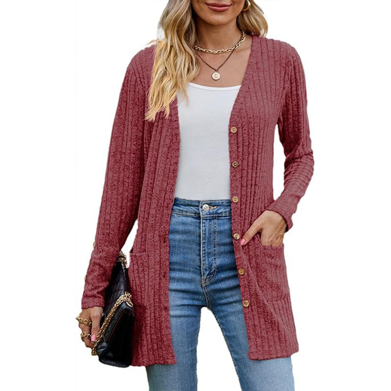 🧥Seasonal Style - V-Neck Cardigan with Relaxed Mid-Length – Soft Drape & Easy Pairing for Any Occasion