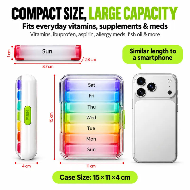๐งณ๐ 7-Day Detachable Pill Organizer โ Color Coded, Portable, Light Resistant โจ