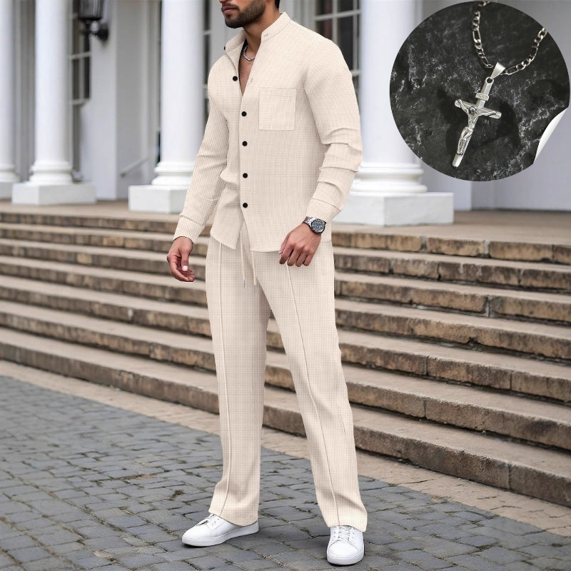 ⏳Time-Limited Special⏰Men’s Casual Waffle Shirt Pants 2-Piece Set