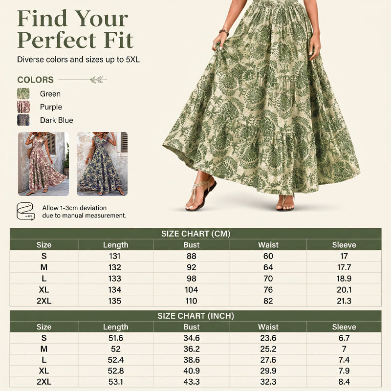 👗 Women's V-Neck Floral Smocked Maxi Dress – Elegant, Bohemian, Lightweight 🦋