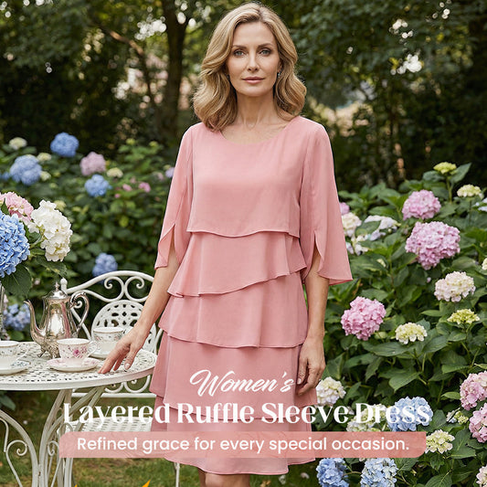 🎁Women's Elegant Layered Ruffle Sleeve Dress – Effortless Style for Every Occasion💃