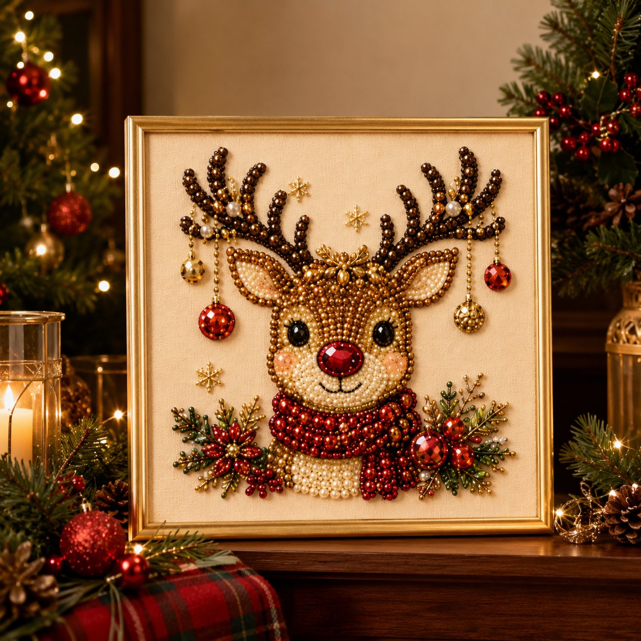 🎄✨ DIY Christmas Pearl Bead Art Kit – 5 Festive Designs, 3D Raised Beads & Display Frame Included | Holiday Wall Decor 🖼️🎨