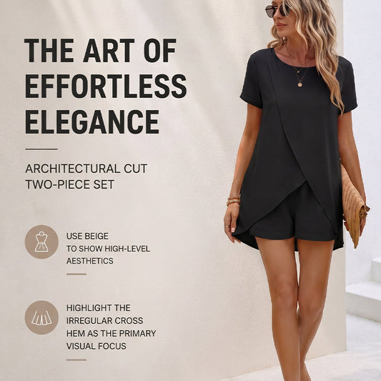 Women's Solid Color Irregular Top & Shorts Two Piece Set