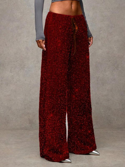 🖤Women's Glitter Fashion Adjustable Drawstring Slimming Elastic Waist Straight-Leg Pants