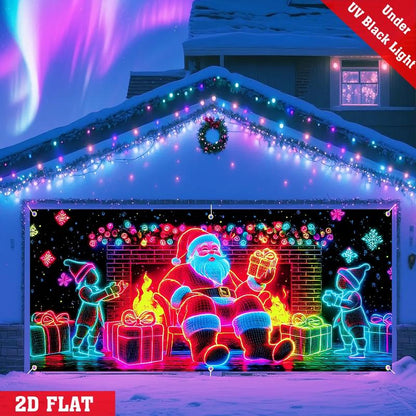 🎇🚪UV Activated Christmas Garage Door Cover Banner, Glows in Dark🔥🎉