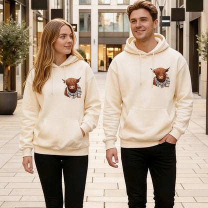 Cute Highland Cow Cozy Fleece-Lined Hooded Sweatshirt