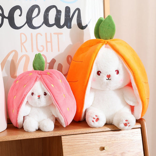 🍓Strawberry Bunny Transformed into Little Rabbit🎀 Fruit Doll Plush Toy🐰