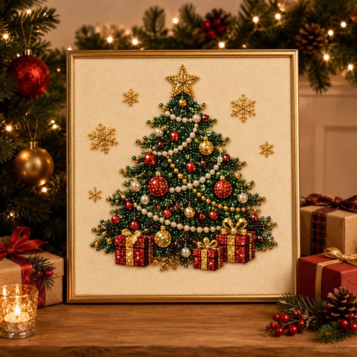 🎄✨ DIY Christmas Pearl Bead Art Kit – 5 Festive Designs, 3D Raised Beads & Display Frame Included | Holiday Wall Decor 🖼️🎨