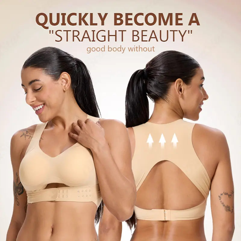 Women’s Beige Wireless Bra, Soft Breathable Non-removable Moulded Cups, Yoga Fitness Sportswear for Gym & Daily Training