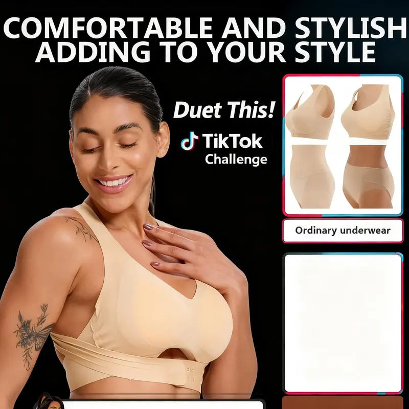 Women’s Beige Wireless Bra, Soft Breathable Non-removable Moulded Cups, Yoga Fitness Sportswear for Gym & Daily Training