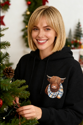 Cute Highland Cow Cozy Fleece-Lined Hooded Sweatshirt