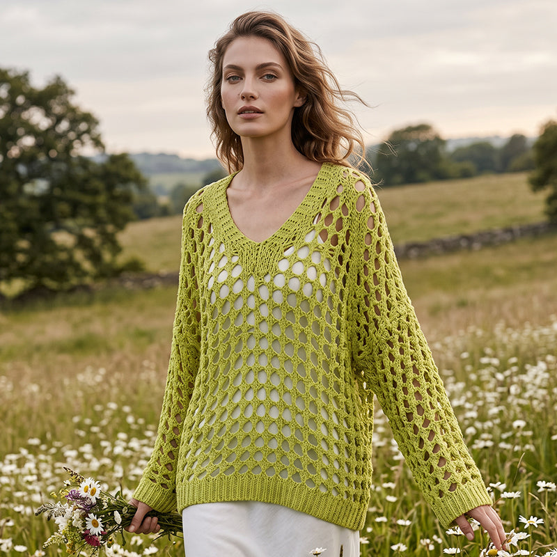 🌸New Arrival🌸Women’s Casual Solid Color Crochet Knit Top