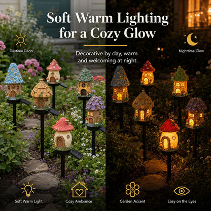 🌙🏡Solar Fairy-Tale Mushroom Cottage Garden Light