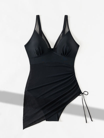 🏝️👙Slimming Mesh Sheer Sarong Wraps Tummy Control Swimsuit - Light and Graceful, Show Off Your Perfect Curves!