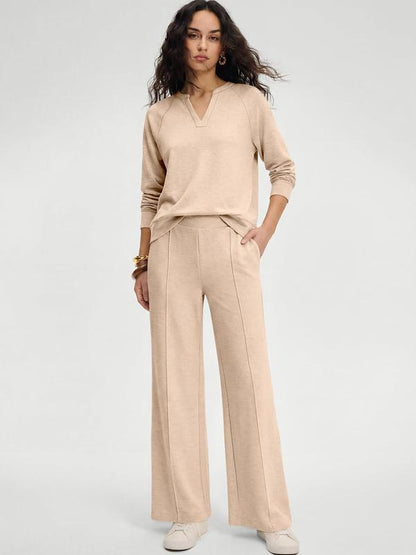 ✨Women's 2 Piece Outfits V Neck Lounge Set | Raglan Long Sleeve Top & Wide Leg Pants