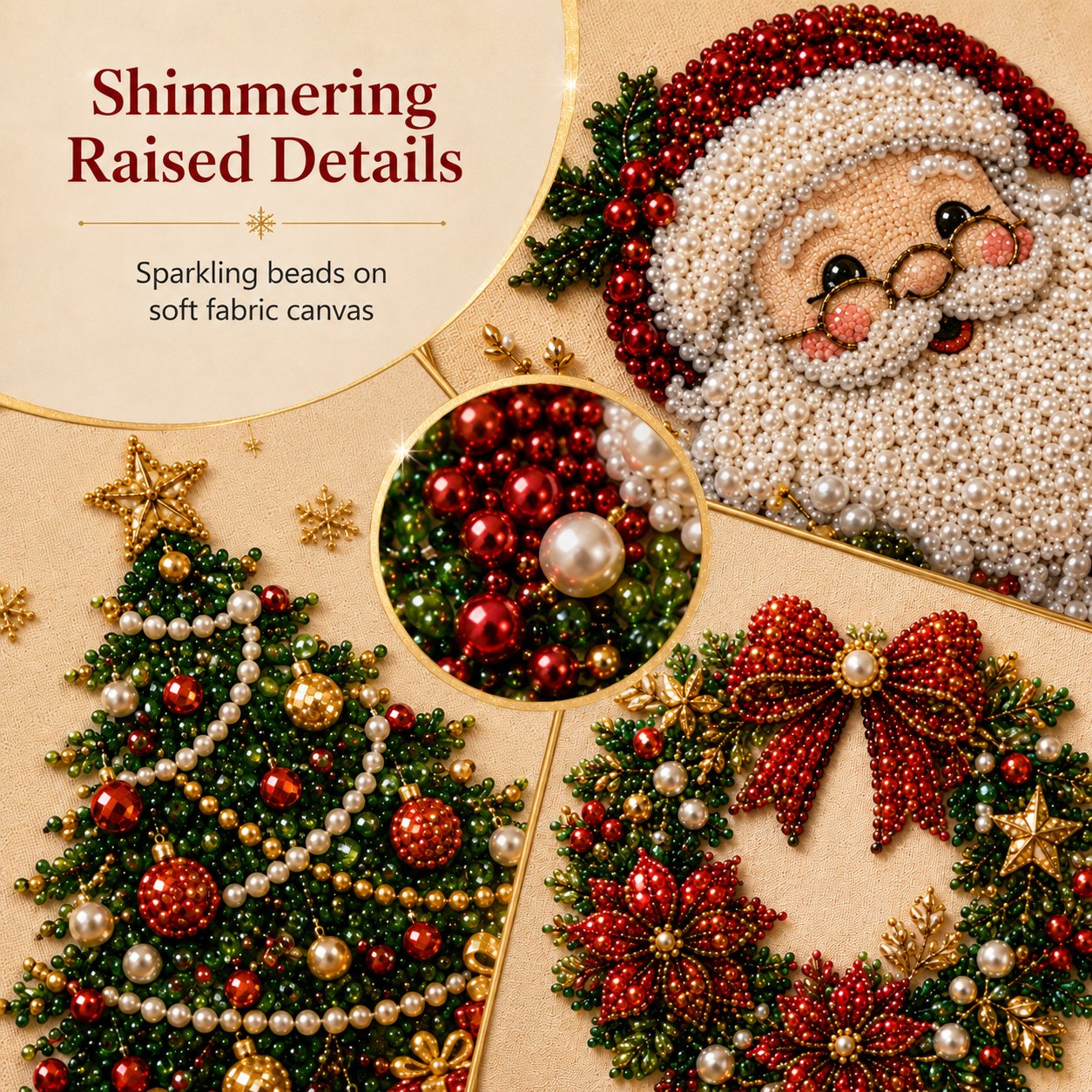 🎄✨ DIY Christmas Pearl Bead Art Kit – 5 Festive Designs, 3D Raised Beads & Display Frame Included | Holiday Wall Decor 🖼️🎨
