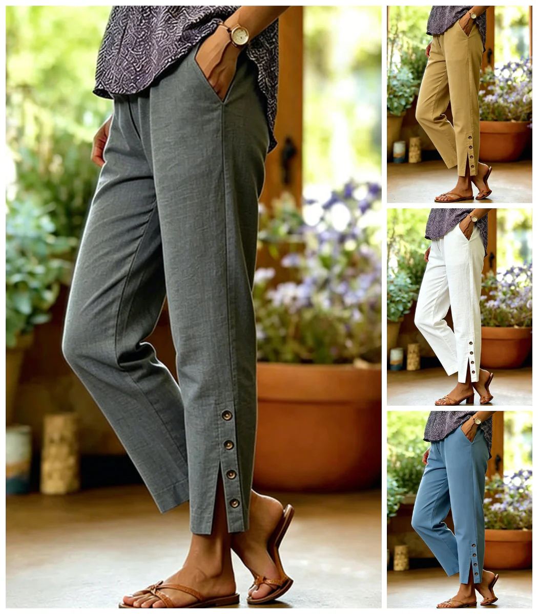Summer Breathable Cropped Trousers with Pockets