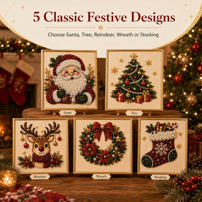 🎄✨ DIY Christmas Pearl Bead Art Kit – 5 Festive Designs, 3D Raised Beads & Display Frame Included | Holiday Wall Decor 🖼️🎨