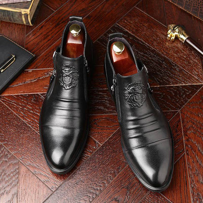 🔥🔥Men's Leather Ankle Boots with Double Side Zipper and Pointed Toe