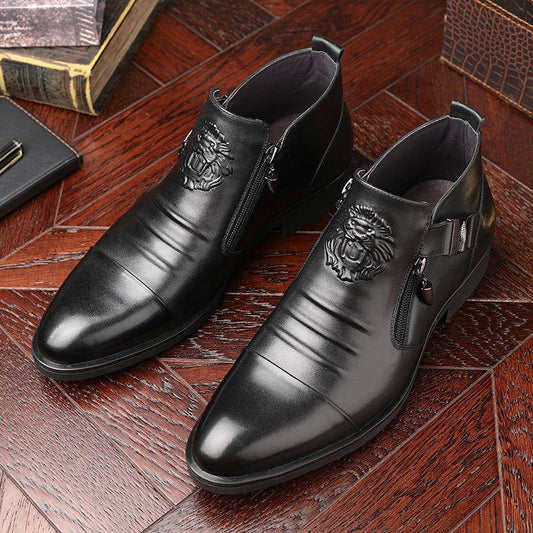 🔥🔥Men's Leather Ankle Boots with Double Side Zipper and Pointed Toe