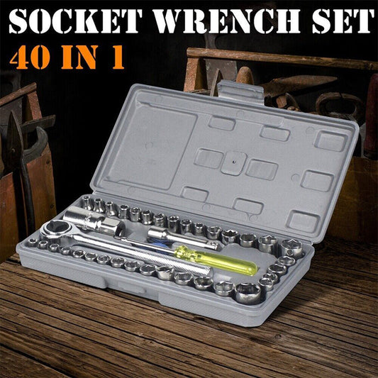 💥40-Piece Multi-function Socket Wrench Ratchet Tool Kit for Auto Repair