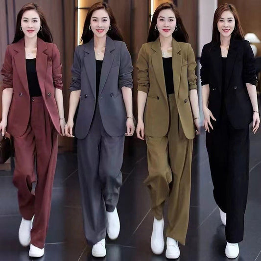 Women's Trendy Solid Color Two-Piece Outfits Blazer & Pants