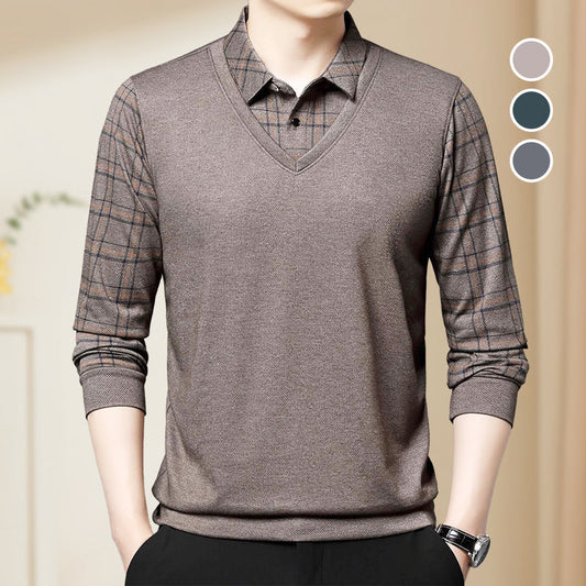 🔥Men's Fake Two Piece Lapel Long-Sleeve Tops