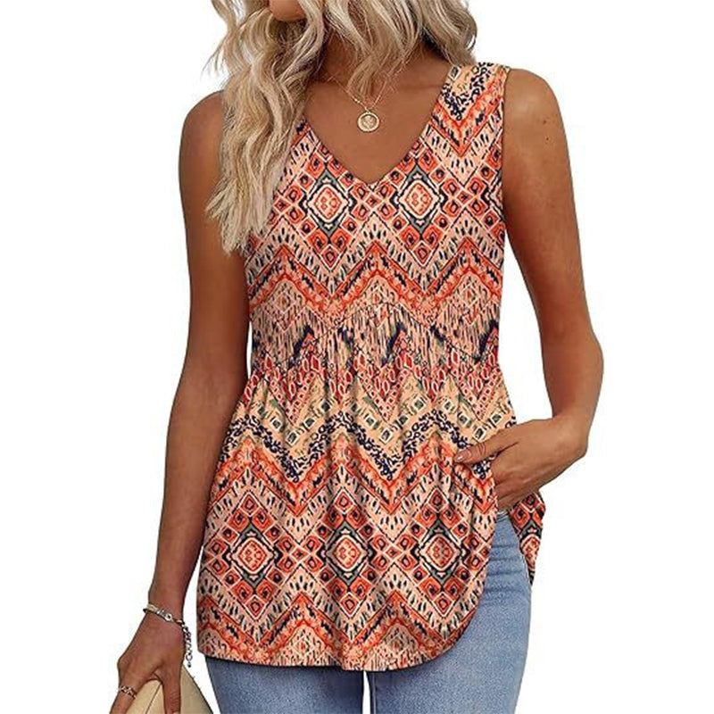 💜Women's Print Flowy Sleeveless V Neck Peplum Tank Tops