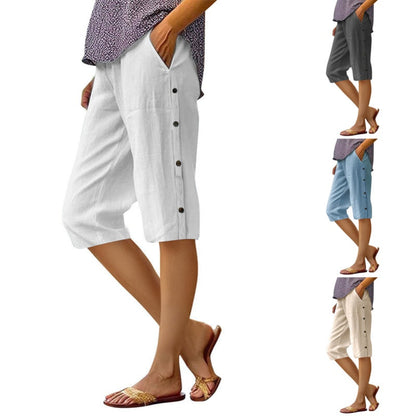 Women's Casual Loose Cotton Linen Breathable Capri Pants