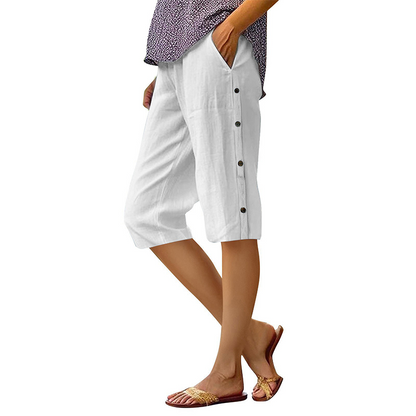 Women's Casual Loose Cotton Linen Breathable Capri Pants