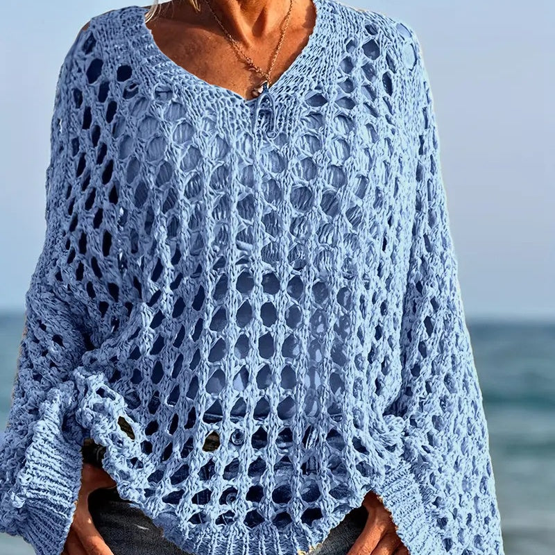 🌸New Arrival🌸Women’s Casual Solid Color Crochet Knit Top