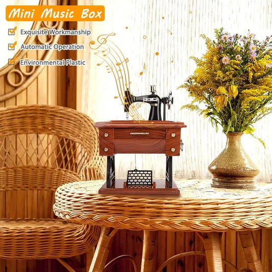 Wood Mini Sewing Machine Music Box