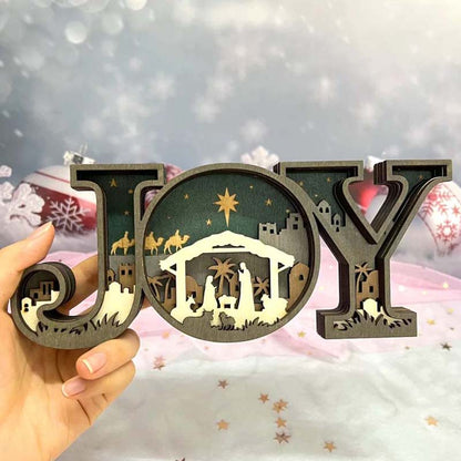 Wooden JOY Nativity Scene Christmas Ornament