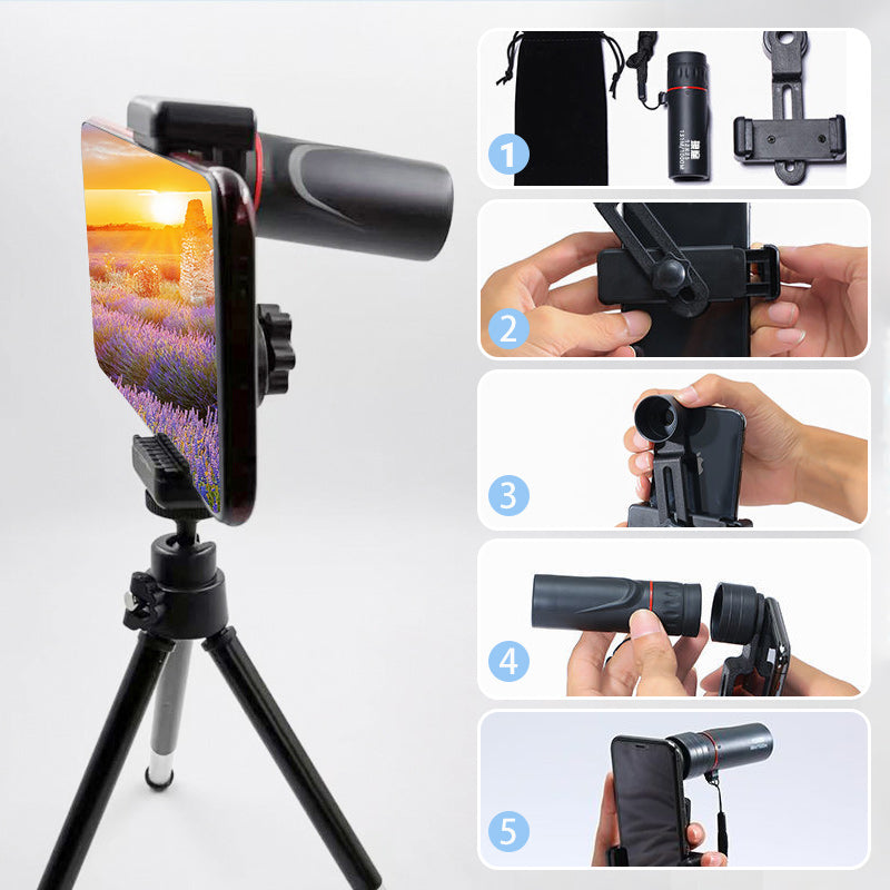 🔭Outdoor Portable Monocular Telescope - 12x50 High Definition with Smartphone Adapter for Adventures 🌄📱