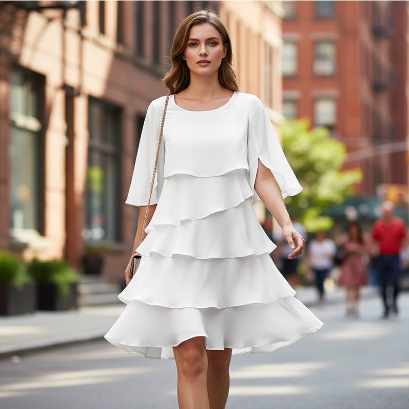 Women's Elegant Layered Ruffle Sleeve Dress