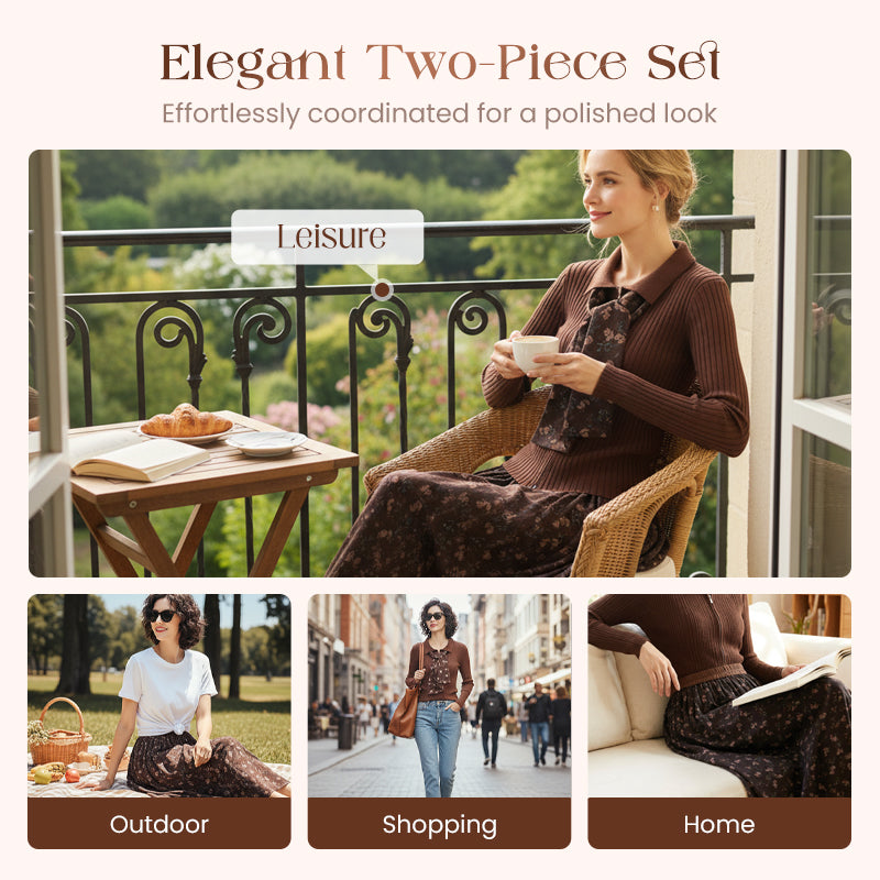 💥Ribbed Knit Top & Floral Maxi Skirt Set