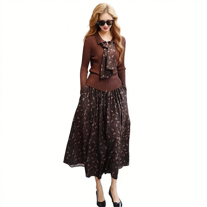 💥Ribbed Knit Top & Floral Maxi Skirt Set