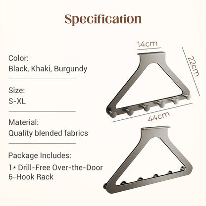 Drill-Free Over-the-Door 6-Hook Rack