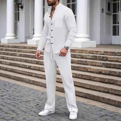 ⏳Time-Limited Special⏰Men’s Casual Waffle Shirt Pants 2-Piece Set