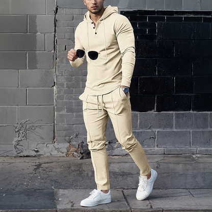 Men's Solid Color Hoodie Tracksuit 2-Piece Set