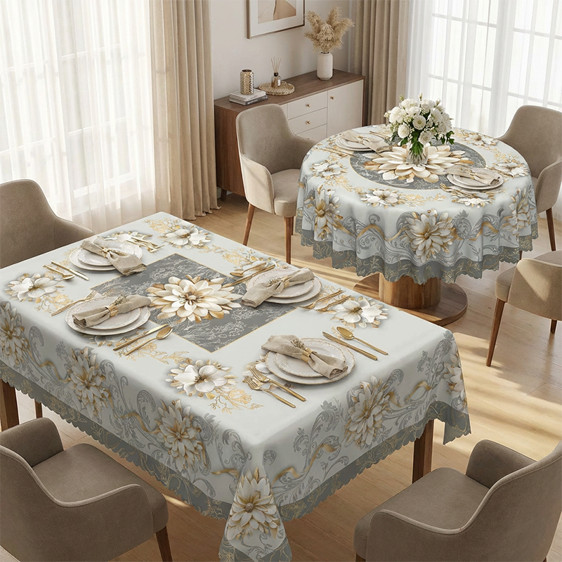 Elegant Waterproof Embossed Floral Tablecloth💮
