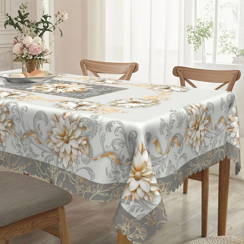Elegant Waterproof Embossed Floral Tablecloth💮