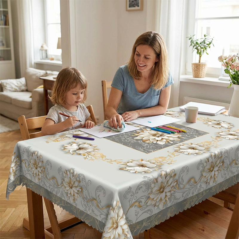 Elegant Waterproof Embossed Floral Tablecloth💮