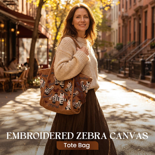 Embroidered Zebra Canvas Tote Bag