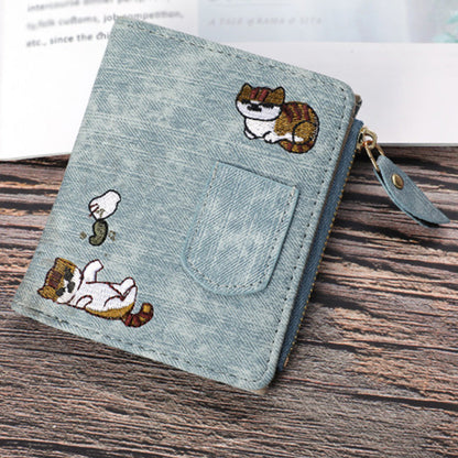Women's Bi-Fold Wallet with Cat Embroidery