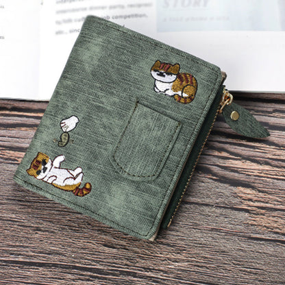 Women's Bi-Fold Wallet with Cat Embroidery