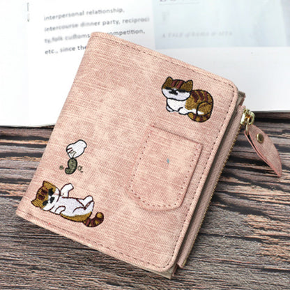 Women's Bi-Fold Wallet with Cat Embroidery
